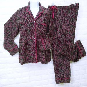 Anne Klein 2-Pc Pajama Set PJ Top Drawstrng Pant Plus-2X Fuzzy Animal Print Pink
